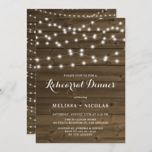 Country Rustic String Lights Rehearsal Dinner Invitation