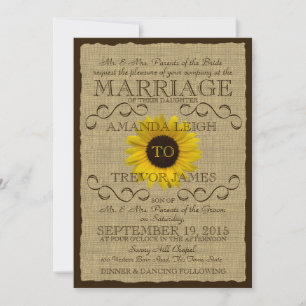 Country Rustic Sunflower and Burlap Wedding Invitation