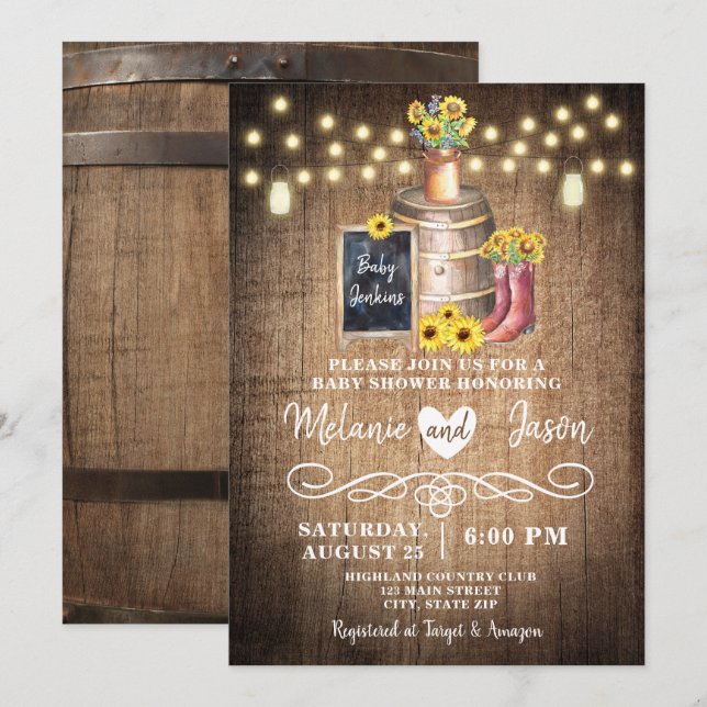 Country Rustic Sunflower Baby Shower Invitations (Front/Back)