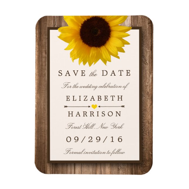 Country Rustic Sunflower, Brown Wood Save The Date Magnet (Vertical)