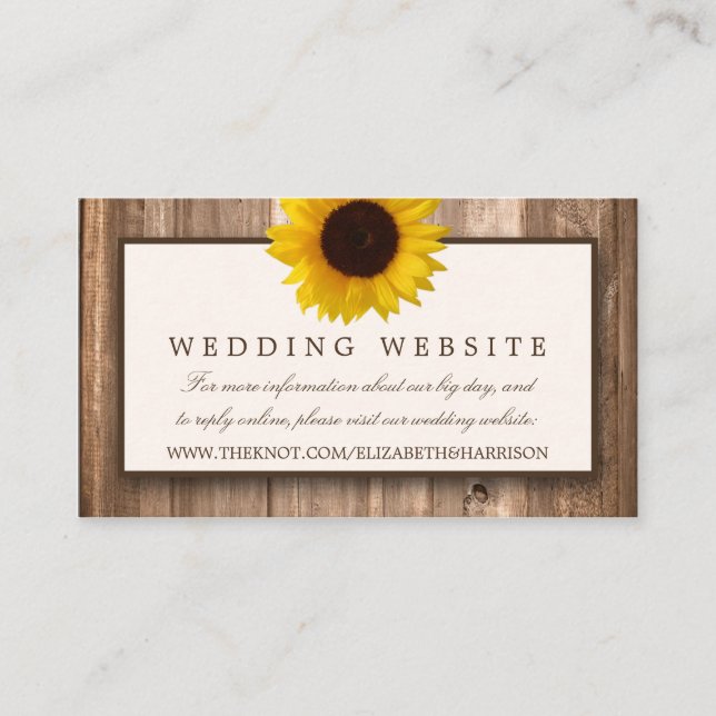 Country Rustic Sunflower & Brown Wood Wedding Enclosure Card (Front)