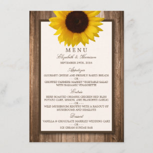 Country Rustic Sunflower & Brown Wood Wedding Menu