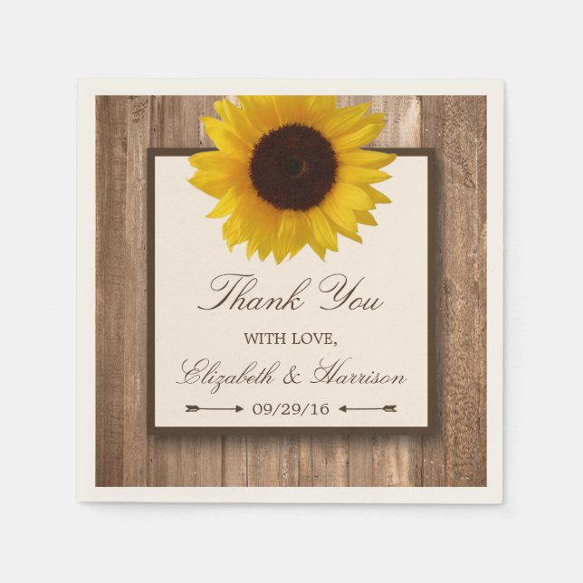 Country Rustic Sunflower & Brown Wood Wedding Napkin (Front)