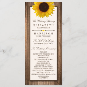 Country Rustic Sunflower & Brown Wood Wedding Programme