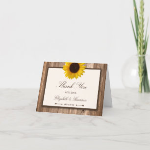 Country Rustic Sunflower & Brown Wood Wedding Thank You Card