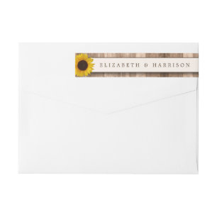 Country Rustic Sunflower & Brown Wood Wedding Wrap Around Label