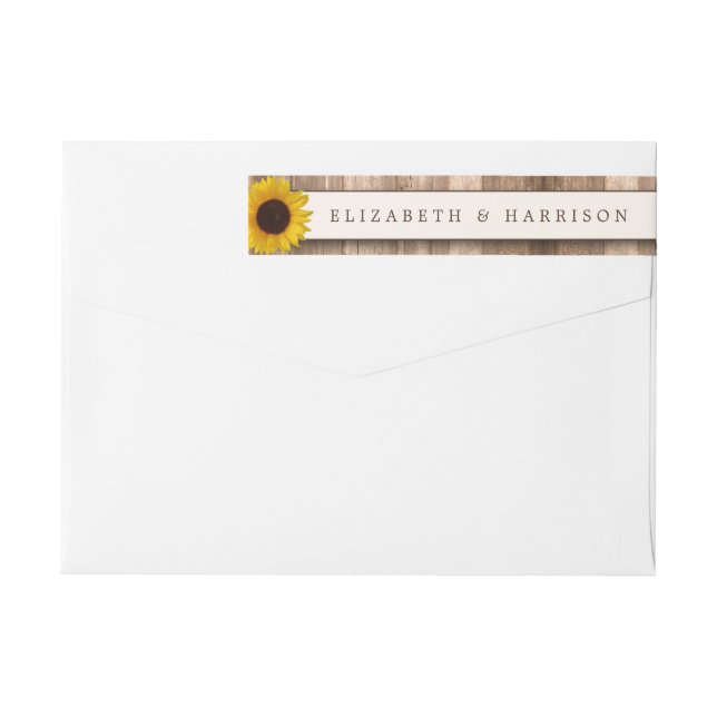 Country Rustic Sunflower & Brown Wood Wedding Wrap Around Label (Back)