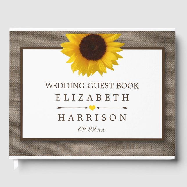 Country Rustic Sunflower & Burlap Wedding Guest Book (Front)