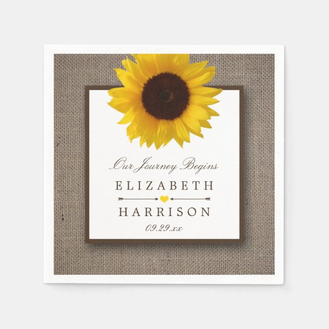 Country Rustic Sunflower & Burlap Wedding Napkin (Front)