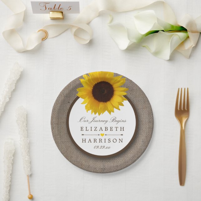 Country Rustic Sunflower & Burlap Wedding Paper Plate (Wedding)