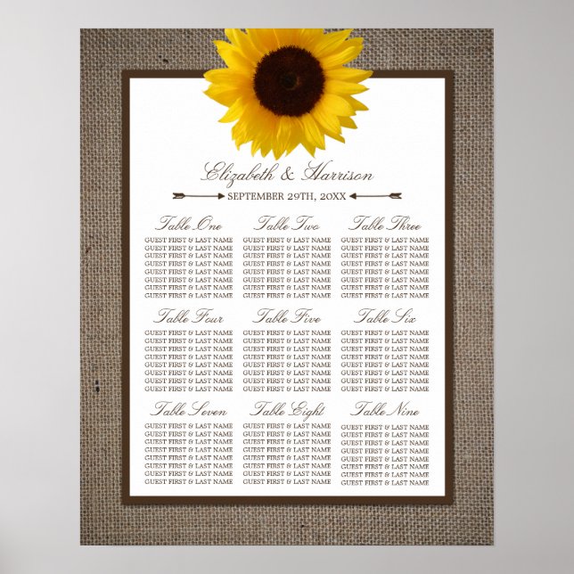 Country Rustic Sunflower & Burlap Wedding Poster (Front)