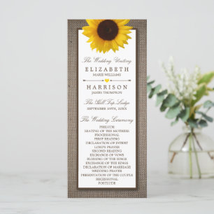 Country Rustic Sunflower & Burlap Wedding Programme