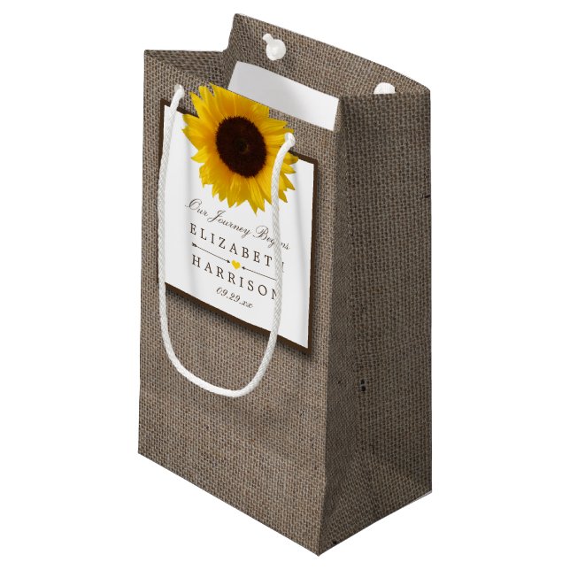 Country Rustic Sunflower & Burlap Wedding Small Gift Bag (Front Angled)