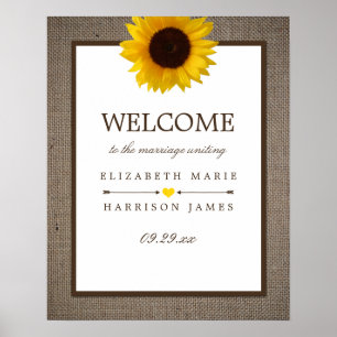 Country Rustic Sunflower & Burlap Wedding Welcome Poster
