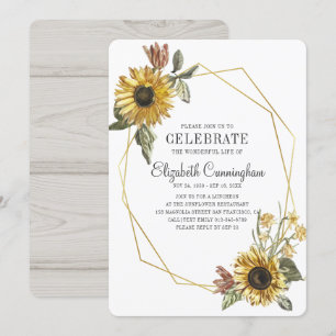 Country Rustic Sunflower Floral Geometric Memorial Invitation