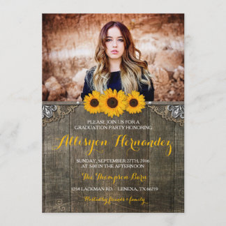 Country Rustic Sunflower Graduation Photo Invite