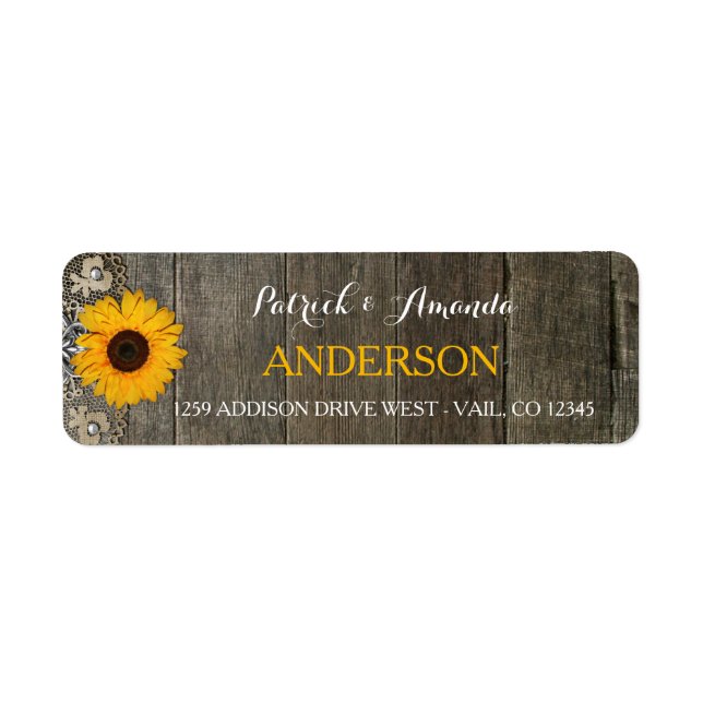 Country Rustic Sunflower Lace Burlap Wedding Label (Front)