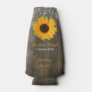 Country Rustic Sunflower Lace Wedding Can Cooler