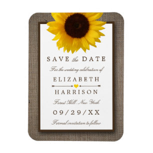 Country Rustic Sunflower On Burlap Save The Date Magnet
