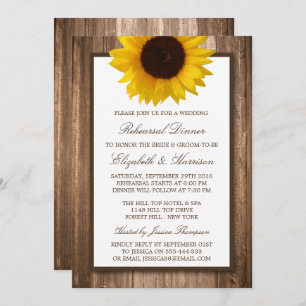 Country Rustic Sunflower Wood Rehearsal Dinner Invitation