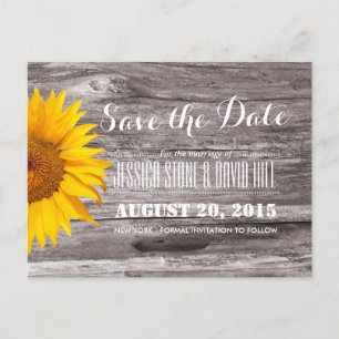 Country Rustic Sunflower Wood Save the Date Announcement Postcard