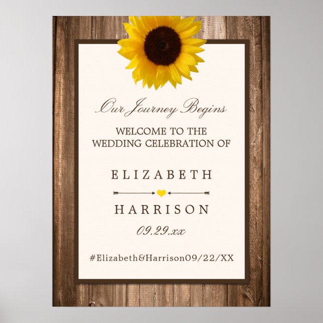 Country Rustic Sunflower & Wood Wedding Welcome Poster (Front)