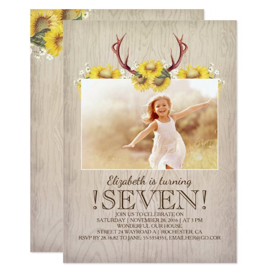 Country Rustic Sunflowers Birthday Photo Card