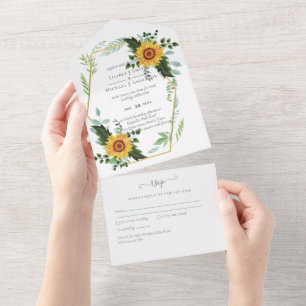 Country Rustic Sunflowers Greenery Wedding Budget All In One Invitation
