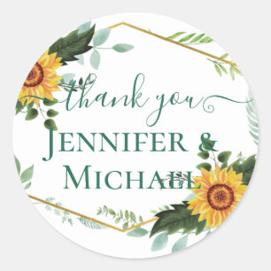 Country Rustic Sunflowers Greenery Wedding Budget Classic Round Sticker