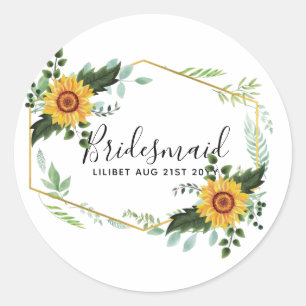 Country Rustic Sunflowers Greenery Wedding Budget Classic Round Sticker