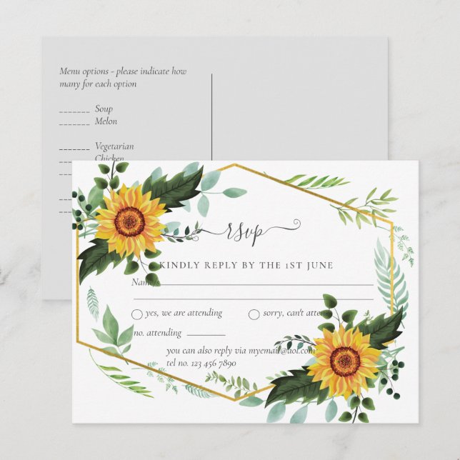 Country Rustic Sunflowers Greenery Wedding Budget Postcard (Front/Back)