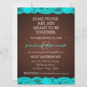 Country Rustic Teal Blue and Brown Wedding Invitation