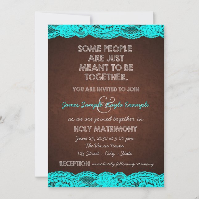Country Rustic Teal Blue and Brown Wedding Invitation (Front)
