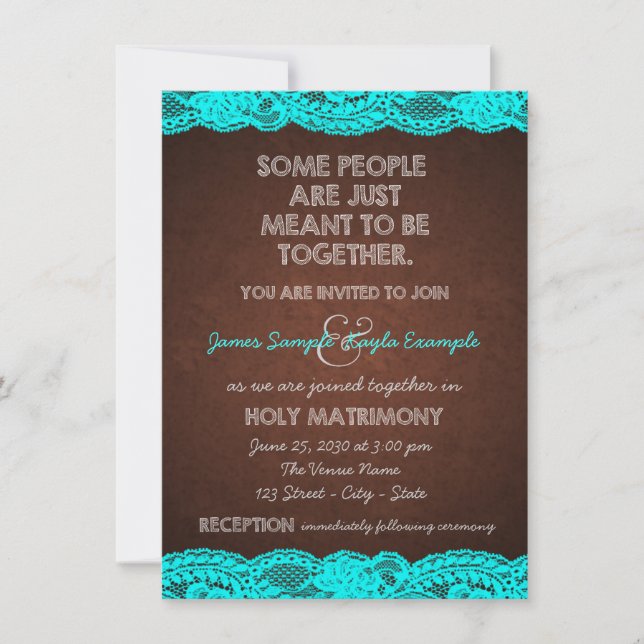 Country Rustic Teal Blue and Brown Wedding Invitation (Front)