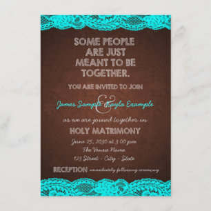 Country Rustic Teal Blue and Brown Wedding Invitation