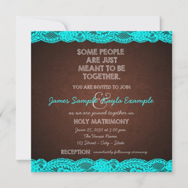 Country Rustic Teal Blue and Brown Wedding Invitation (Front)