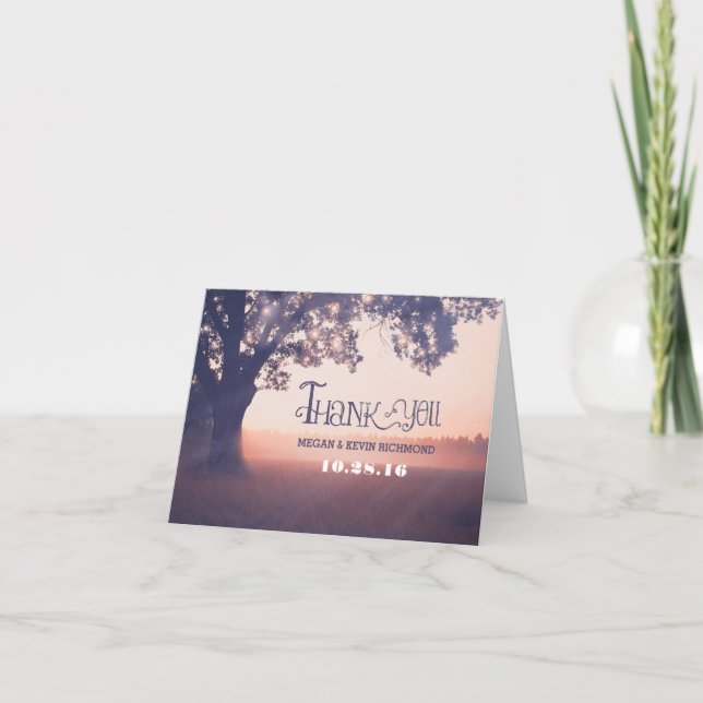 Country rustic tree lights wedding thank you cards (Front)