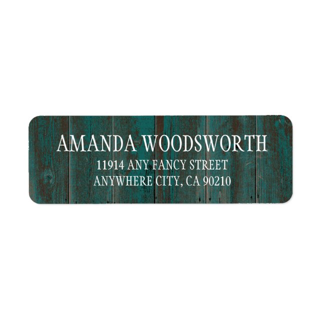 Country Rustic Turquoise Barn Wood Wedding Labels (Front)