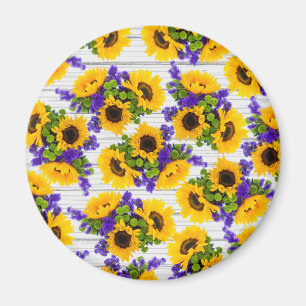 Country Rustic White Wood Purple Yellow Sunflower Magnet