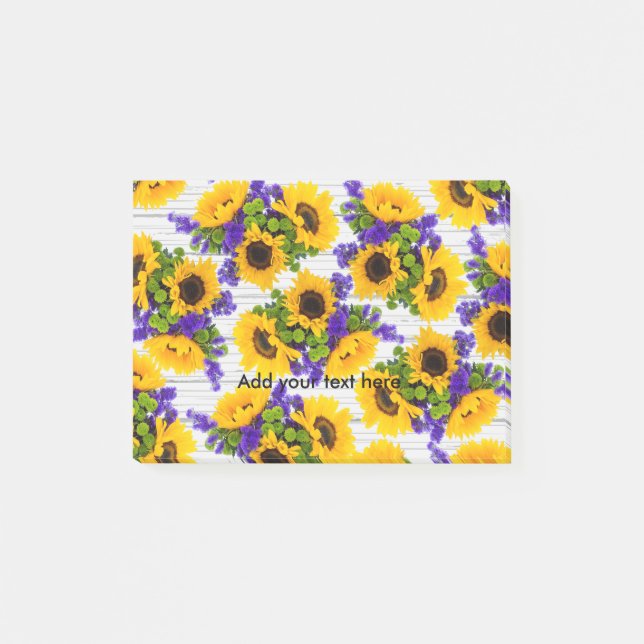 Country Rustic White Wood Purple Yellow Sunflower Post-it Notes (Front)