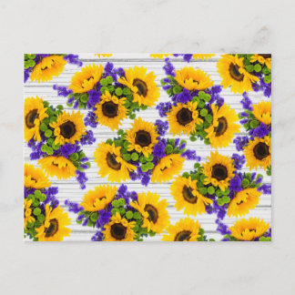 Country Rustic White Wood Purple Yellow Sunflower Postcard