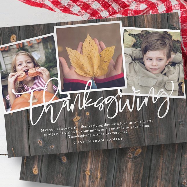 Country Rustic Wood 3 Family Photo Thanksgiving (Creator Uploaded)