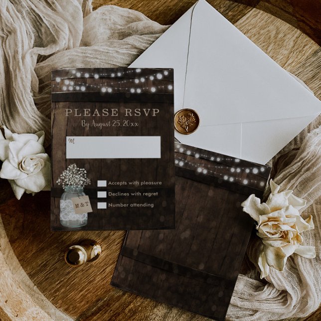 Country Rustic Wood Barrel Wedding RSVP Card (Creator Uploaded)