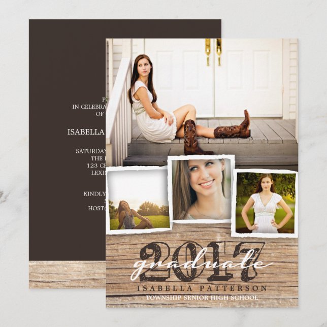 Country Rustic Wood Graduation 2017 Invitation (Front/Back)