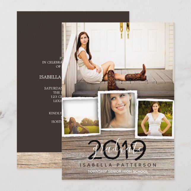Country Rustic Wood Graduation Invitation (Front/Back)