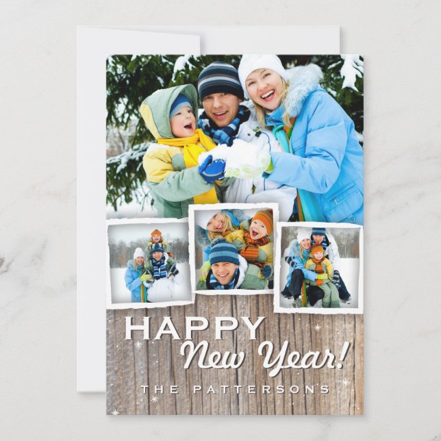 Country Rustic Wood Happy New Year Photo Card (Front)