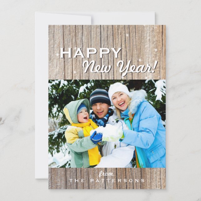 Country Rustic Wood Happy New Year Photo Card (Front)