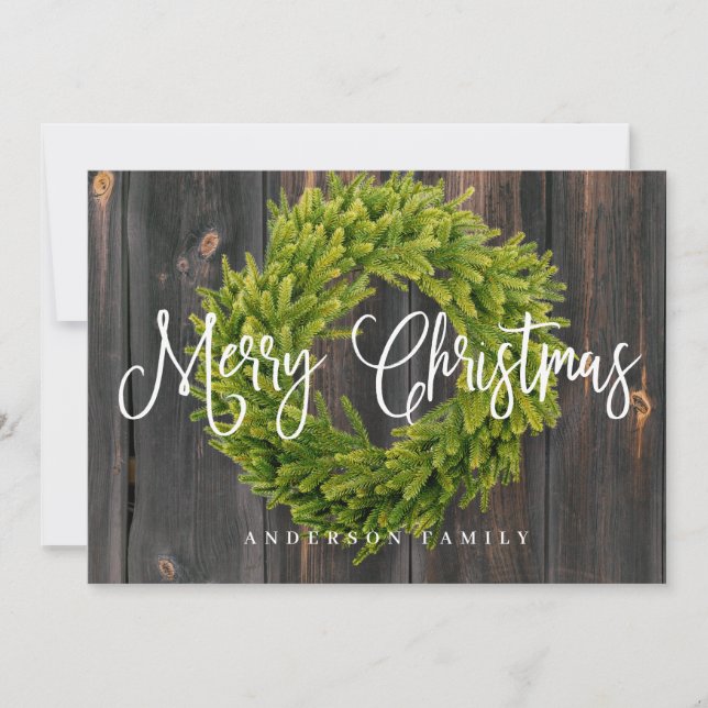 Country Rustic Wood Merry Christmas Greeting Holiday Card (Front)