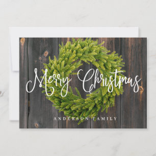Country Rustic Wood Merry Christmas Greeting Holiday Card