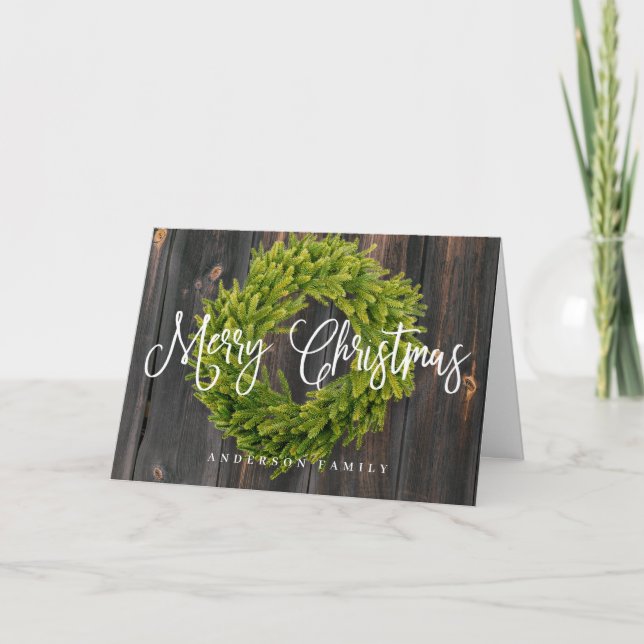 Country Rustic Wood Merry Christmas Greeting Holiday Card (Front)
